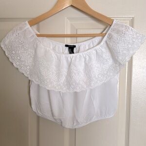 Sheer lace off shoulder crop top